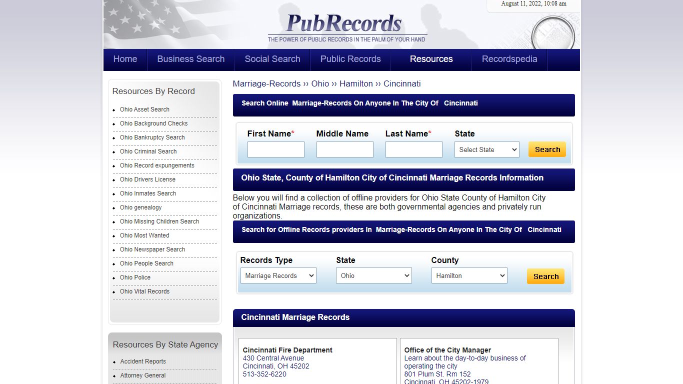 Cincinnati, Hamilton County, Ohio Marriage Records