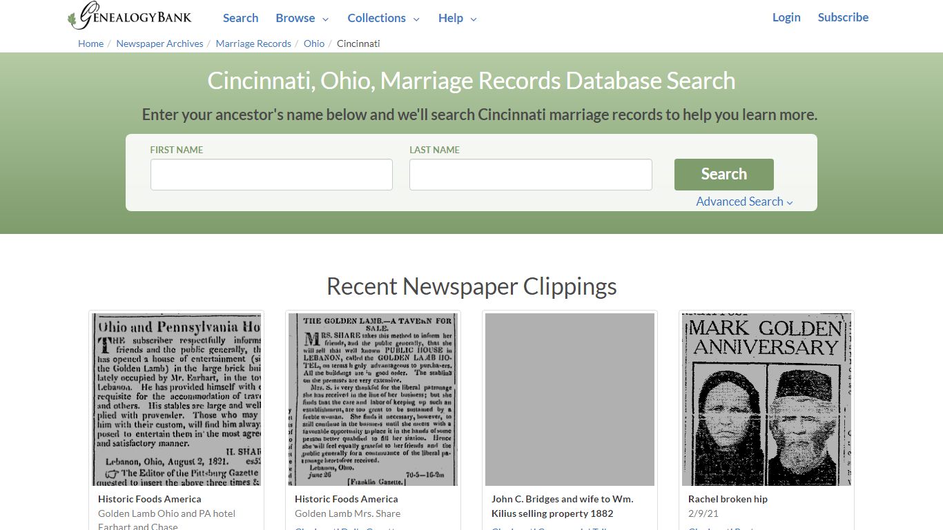 Cincinnati Marriage Records - GenealogyBank